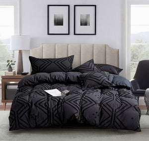 Tufted Textured Jacquard | Queen Size | Black | Duvet Quilt Cover Set