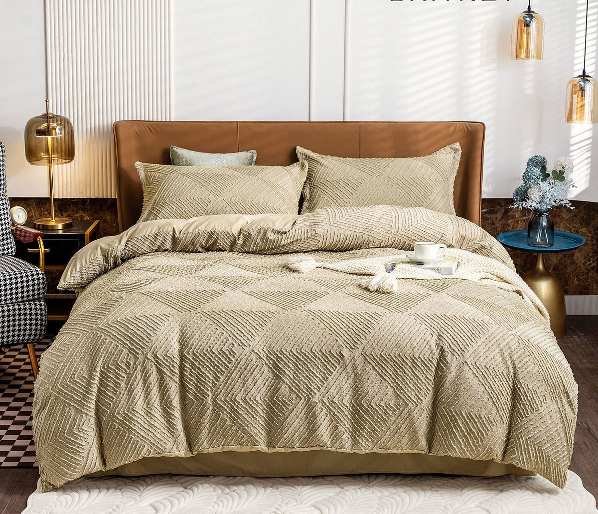 Tufted Textured Jacquard Quilt Cover Set | Beige | King Size