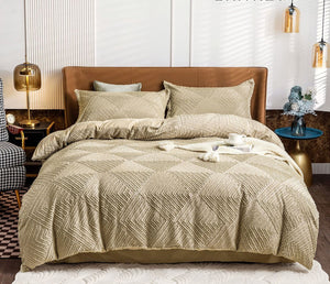 Tufted Textured Jacquard Quilt Cover Set | Beige | Queen Size