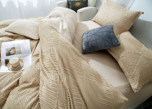 Tufted Textured Jacquard Quilt Cover Set | Beige | Queen Size