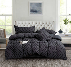 Tufted Boho Wave Jacquard | King Size | Black | Duvet Quilt Cover Set