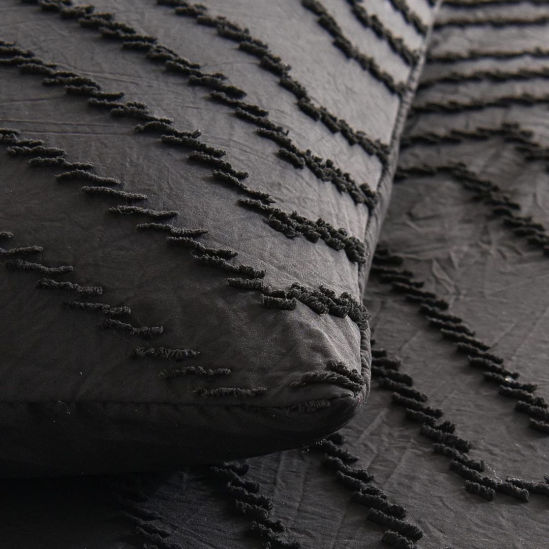 Tufted Boho Wave Jacquard | King Size | Black | Duvet Quilt Cover Set