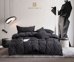 Tufted Boho Wave Jacquard | King Size | Black | Duvet Quilt Cover Set