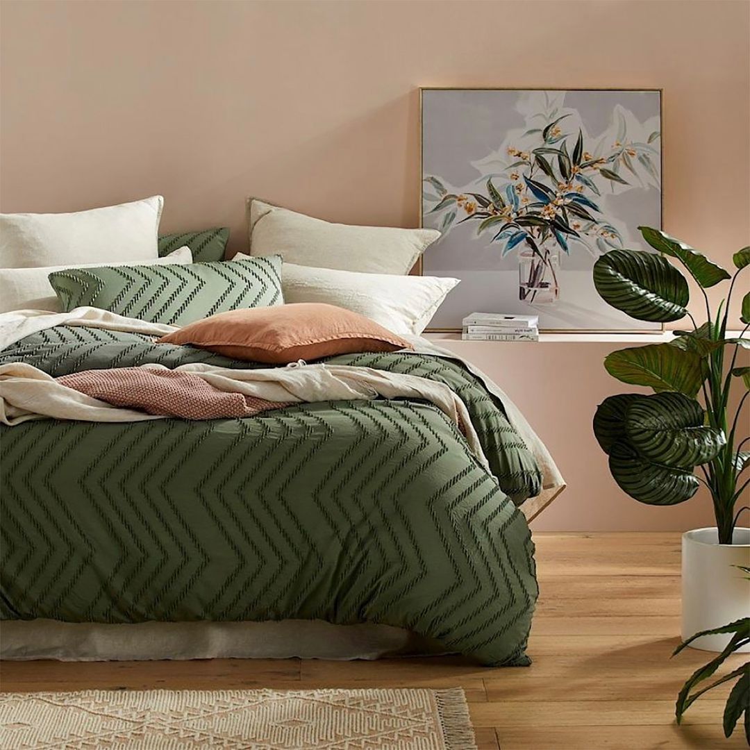 Tufted Boho Wave Jacquard Quilt Cover Set | Dark Green | Queen Size