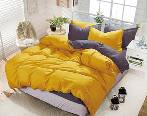 1000TC | Reversible | King Size | Yellow & Grey | Duvet Quilt Cover Set