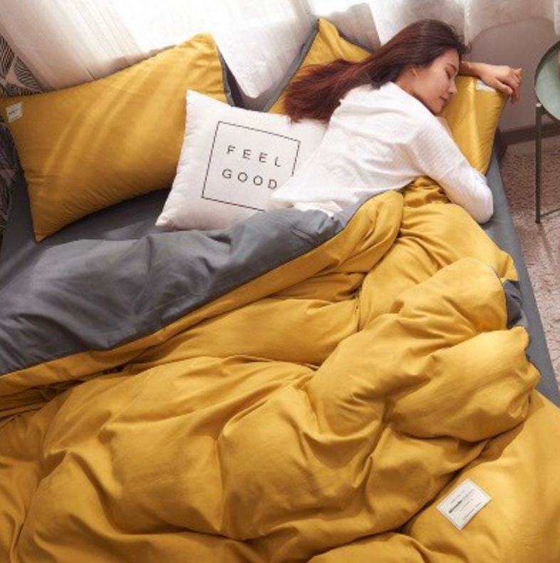 1000TC | Reversible | King Size | Yellow & Grey | Duvet Quilt Cover Set