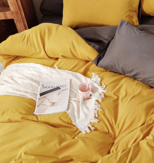 1000TC | Reversible | Queen Size | Yellow & Grey | Duvet Quilt Cover Set