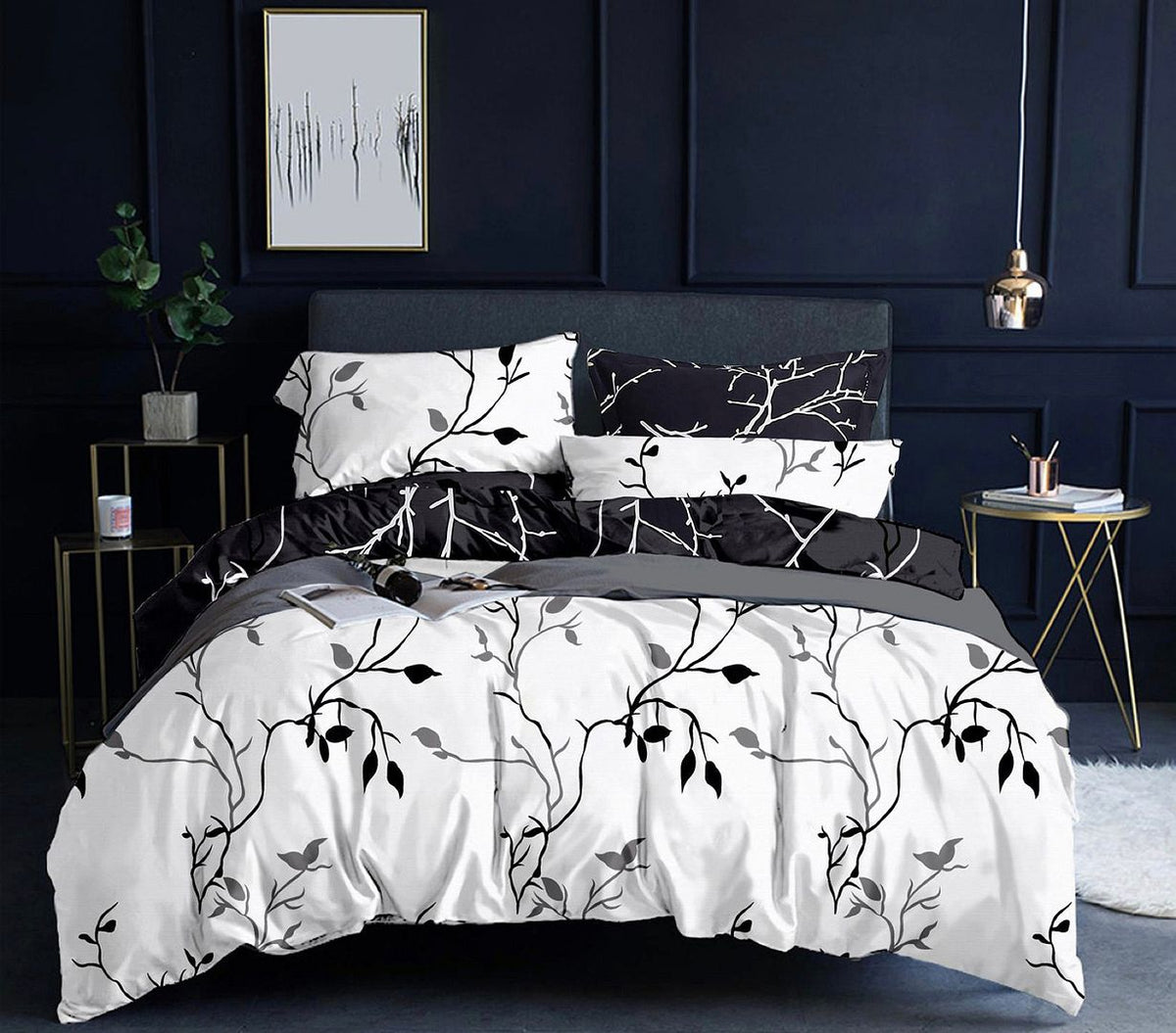 Tree | Reversible | Double Size | Quilt/Duvet Cover Set | Black