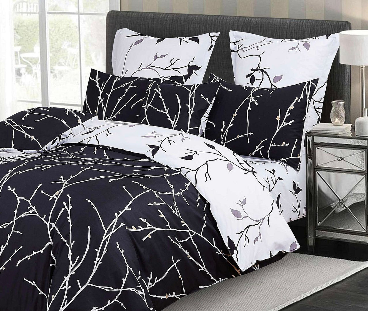 Tree | Reversible | Double Size | Quilt/Duvet Cover Set | Black