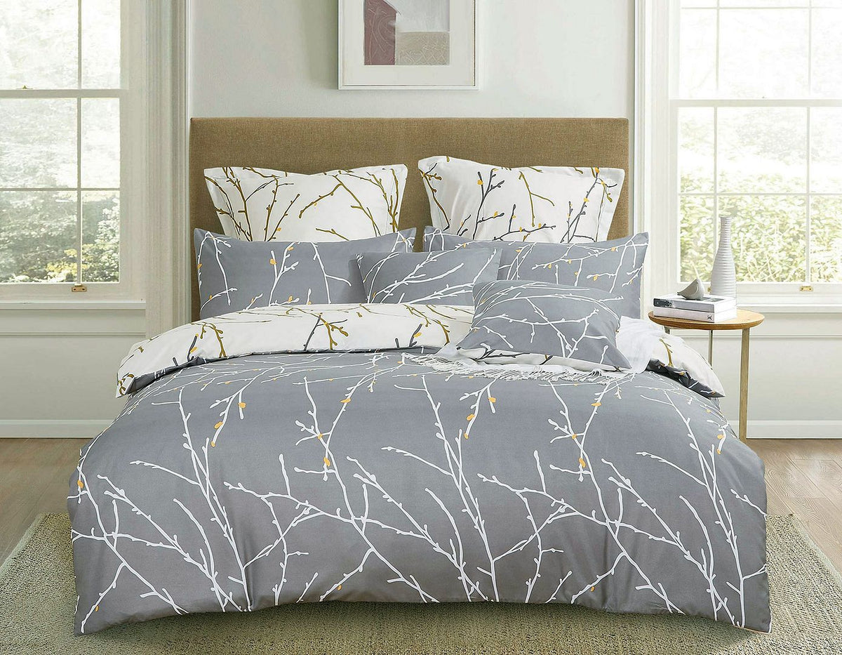 Tree | Reversible | King Size | Grey | Duvet Quilt Cover Set