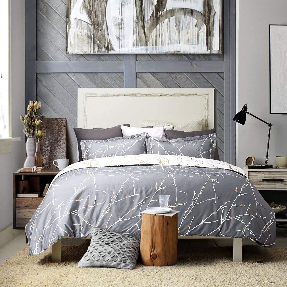 Tree | Reversible | King Size | Grey | Duvet Quilt Cover Set