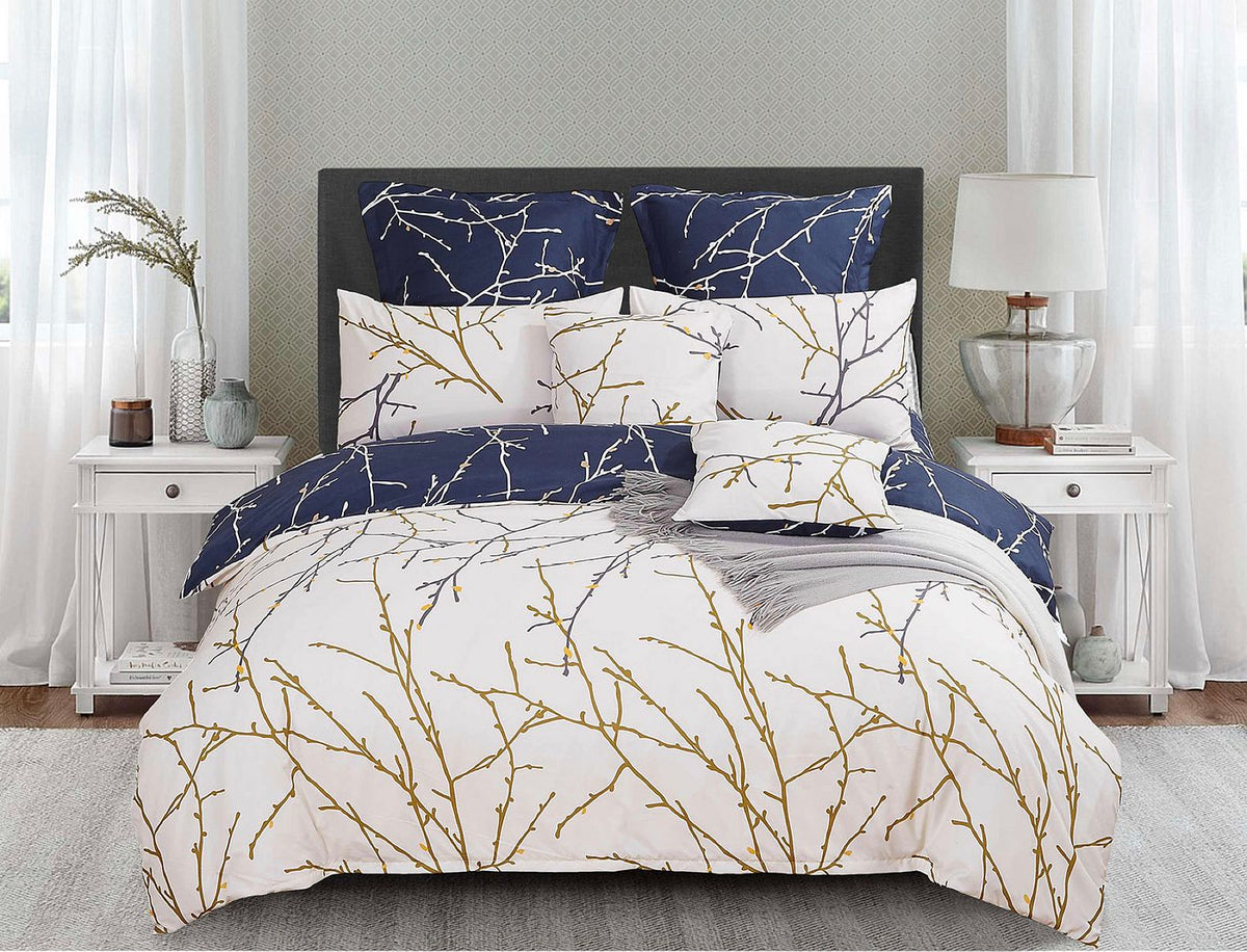 Tree | Reversible | King Size | Bed Quilt/Duvet Cover Set | Beige