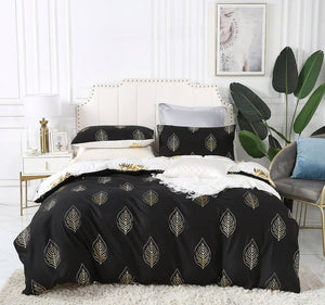 Reversible Design | King Size | Black & Gold | Duvet Quilt Cover Set