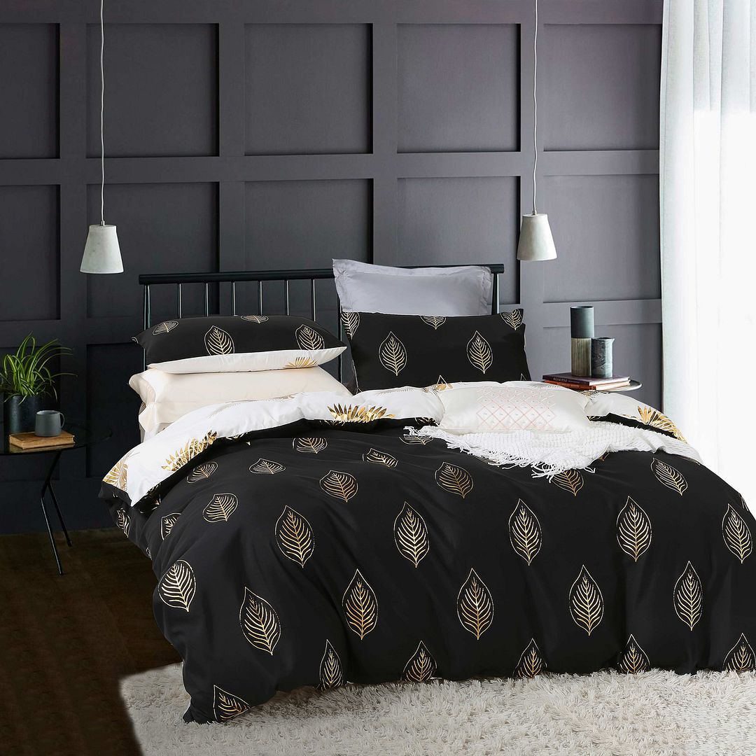 Reversible Design | King Size | Black & Gold | Duvet Quilt Cover Set