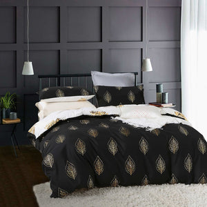 Reversible Design | King Size | Black & Gold | Duvet Quilt Cover Set