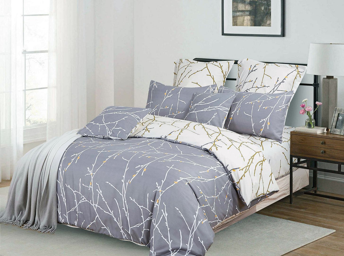 Tree | Reversible | Queen Size | Grey | Duvet Quilt Cover Set