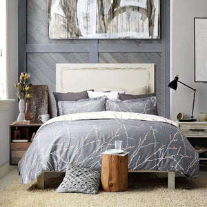 Tree | Reversible | Queen Size | Grey | Duvet Quilt Cover Set