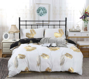 Reversible Design | Leaves | Queen Size | Bed Quilt/Duvet Cover Set