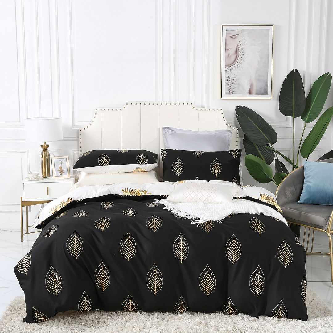 Reversible Design | Leaves | Queen Size | Bed Quilt/Duvet Cover Set