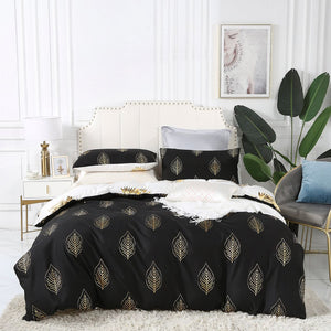 Reversible Design | Leaves | Queen Size | Bed Quilt/Duvet Cover Set