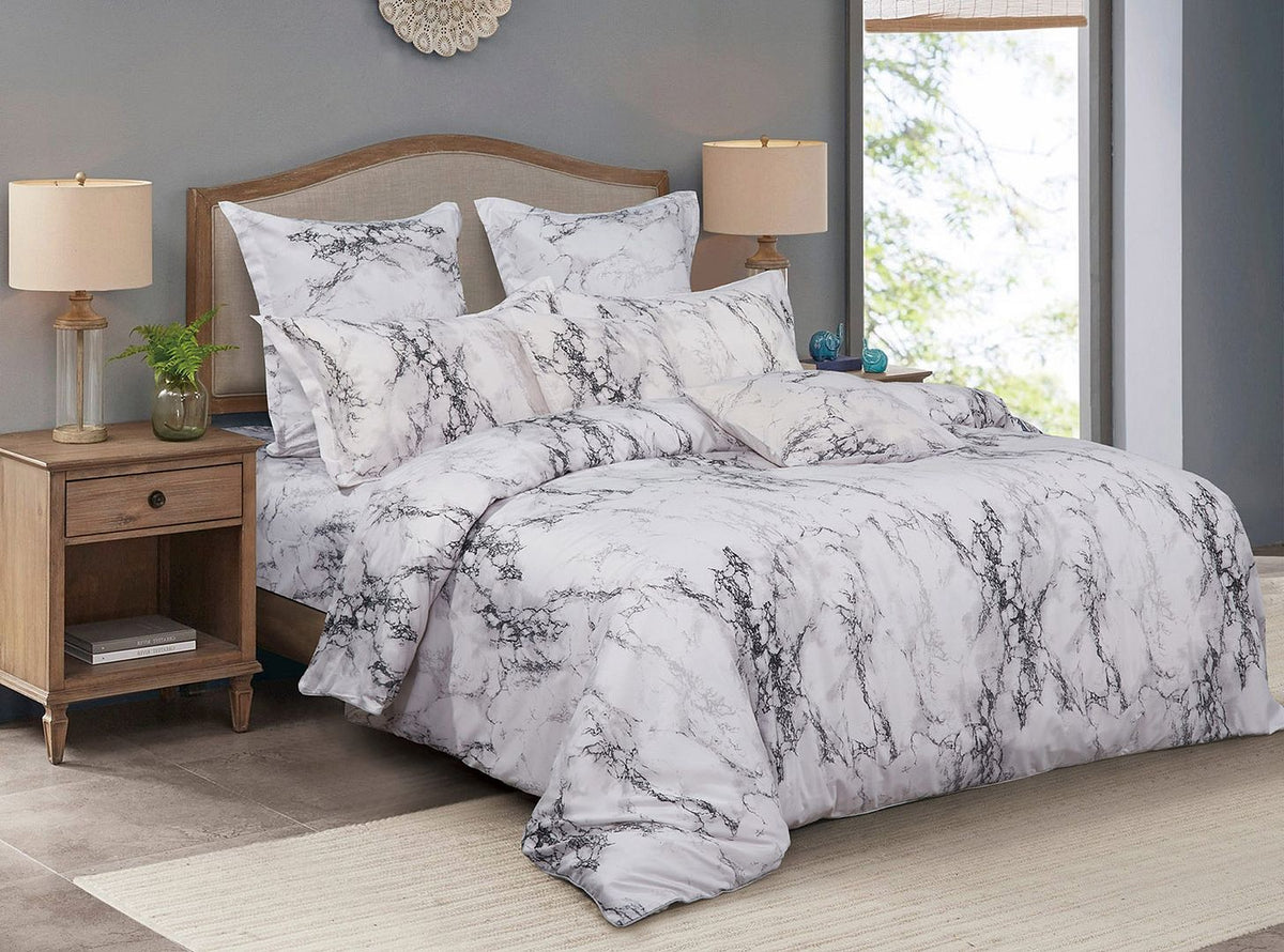 White Marble | Super King Size | Duvet Quilt Cover Set