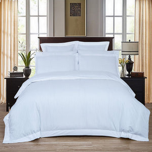 1000TC | Ultra Soft | Striped | King Size | White | Duvet Quilt Cover Set