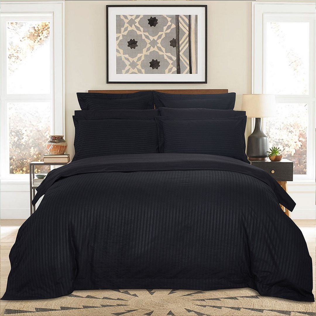 1000TC | Ultra Soft | Striped | King Size | Black | Duvet Quilt Cover Set