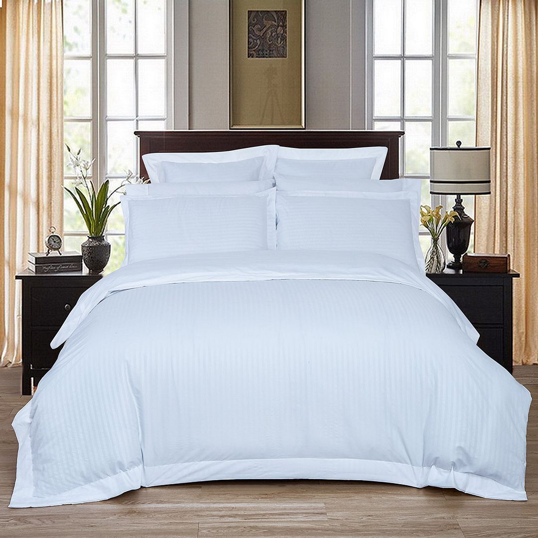 1000TC | Ultra Soft | Striped | Queen Size | White | Duvet Quilt Cover Set