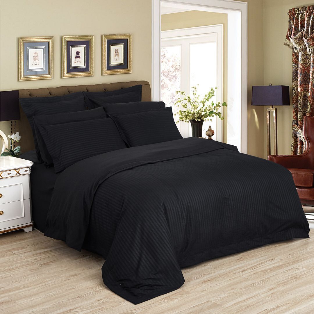 1000TC | Ultra Soft | Striped | Queen Size | Black | Duvet Quilt Cover Set