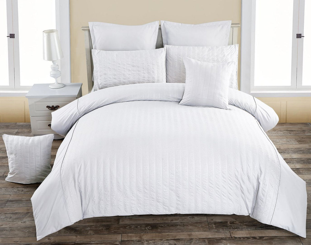 Seersucker | King Size | White | Duvet Quilt Cover Set