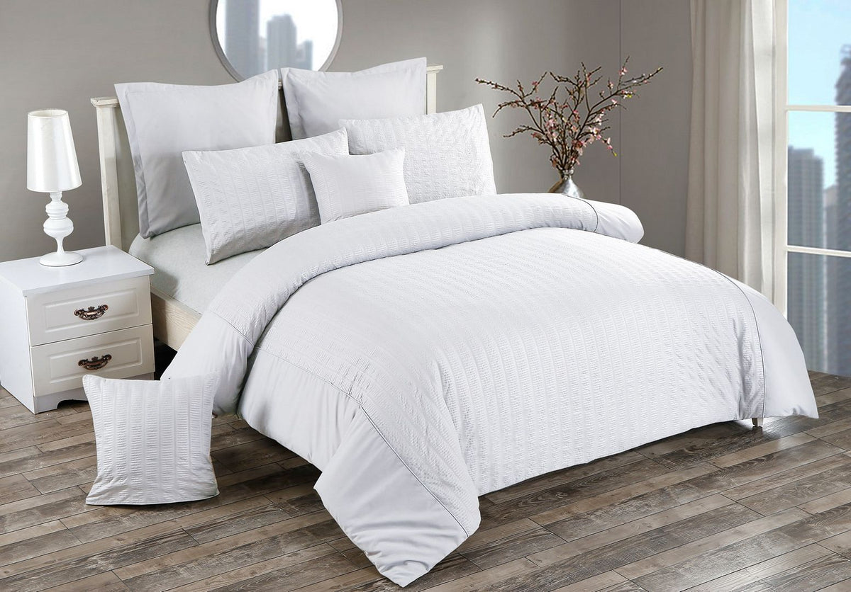 Seersucker | King Size | White | Duvet Quilt Cover Set