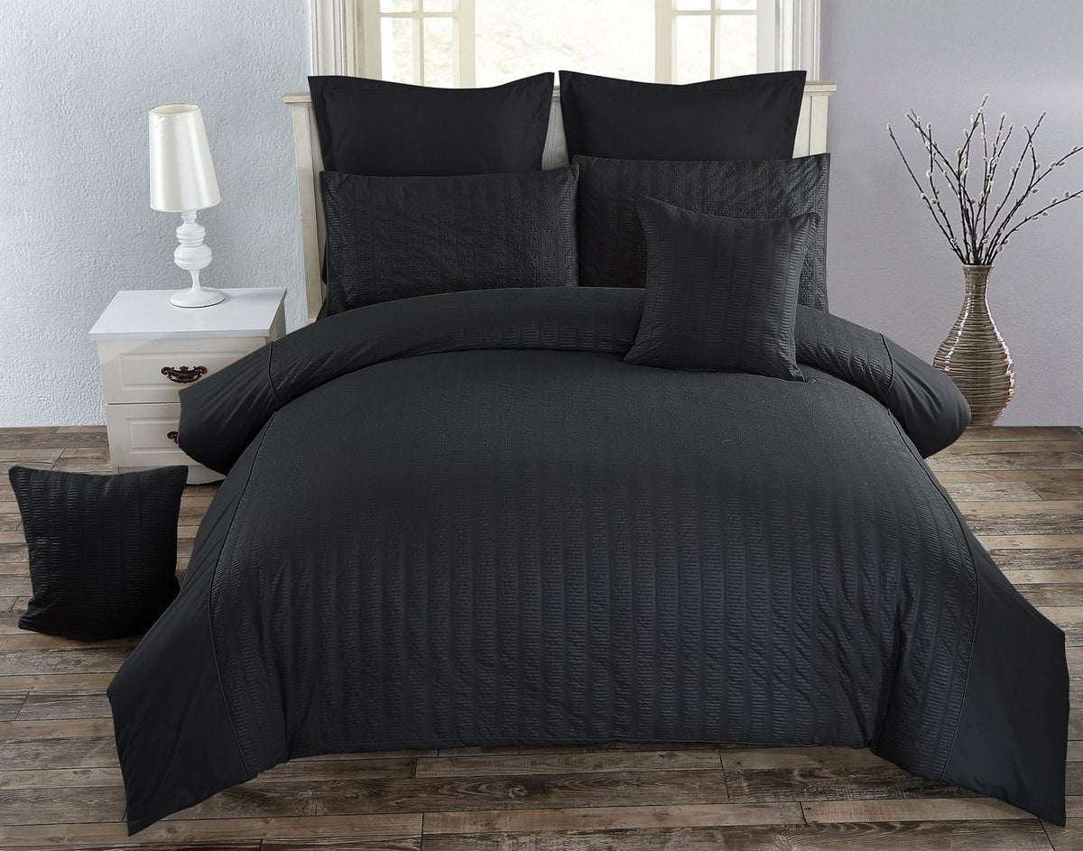Seersucker | Queen Size | Black | Duvet Quilt Cover Set