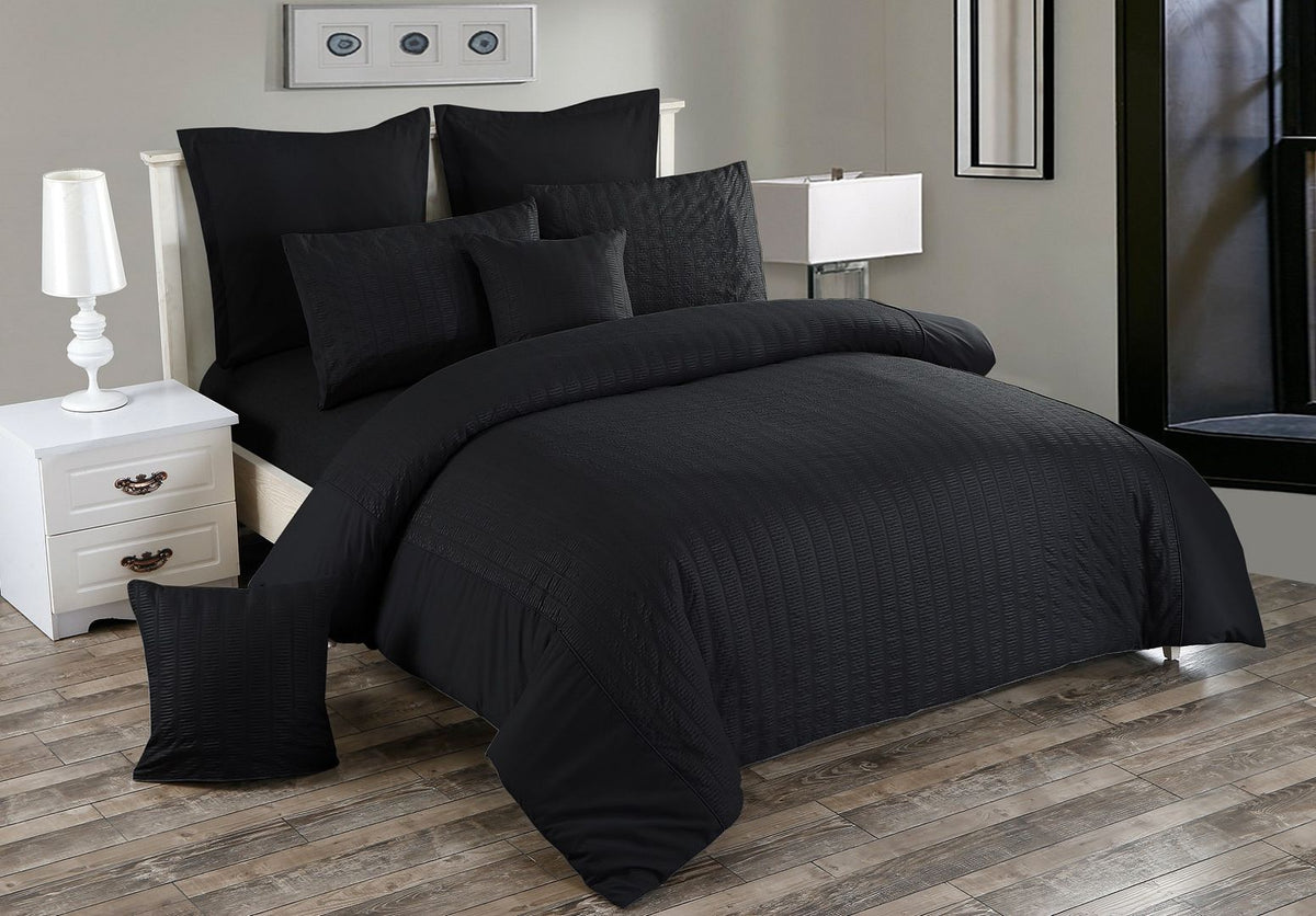 Seersucker | Queen Size | Black | Duvet Quilt Cover Set