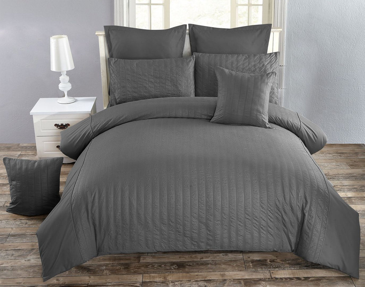Seersucker | Queen Size | Charcoal | Duvet Quilt Cover Set