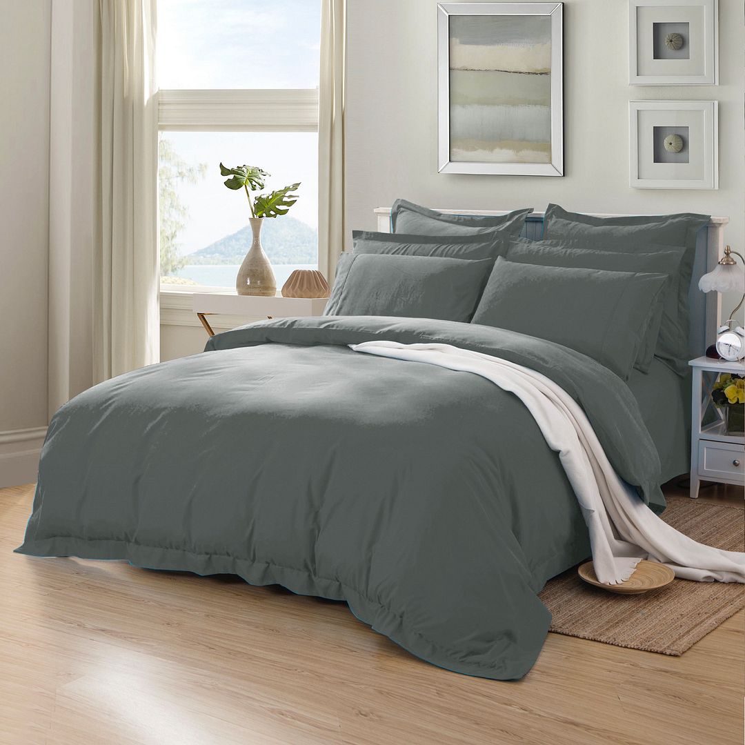 1000TC Tailored | Queen Size | Quilt/Duvet Cover Set | Charcoal
