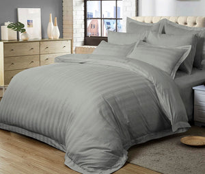 1000TC | Ultra Soft | Striped | Queen Size | Grey | Duvet Quilt Cover Set