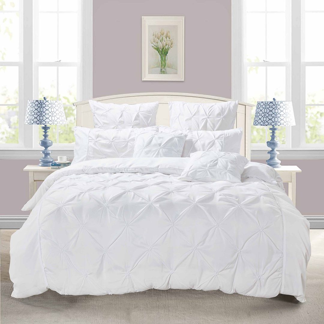 Diamond Pintuck | King Size | White | Duvet Quilt Cover Set