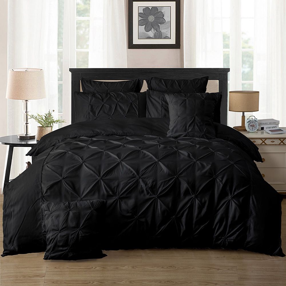 Diamond Pintuck | King Size | Black | Duvet Quilt Cover Set