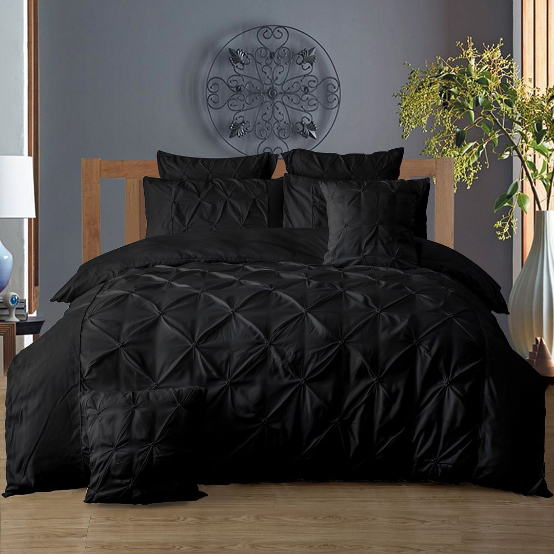 Diamond Pintuck | King Size | Black | Duvet Quilt Cover Set