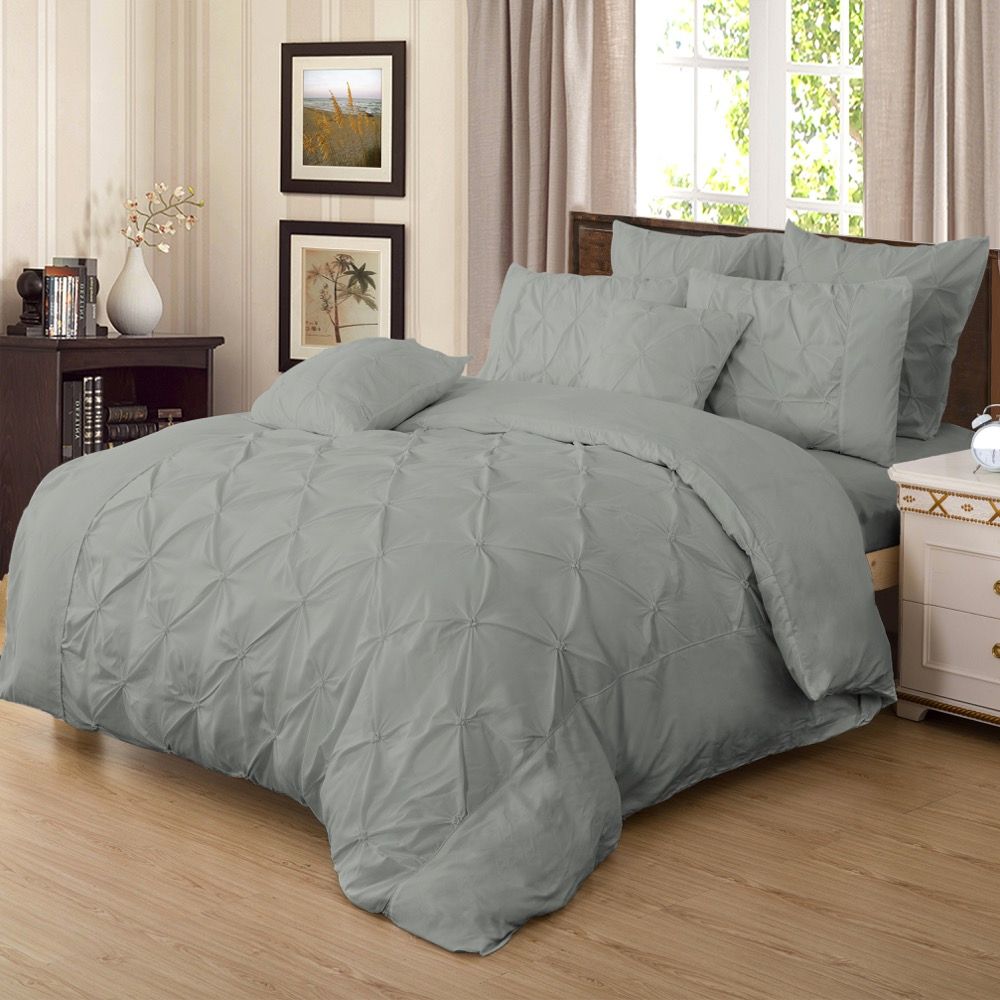 Diamond Pintuck | King Size | Grey | Duvet Quilt Cover Set