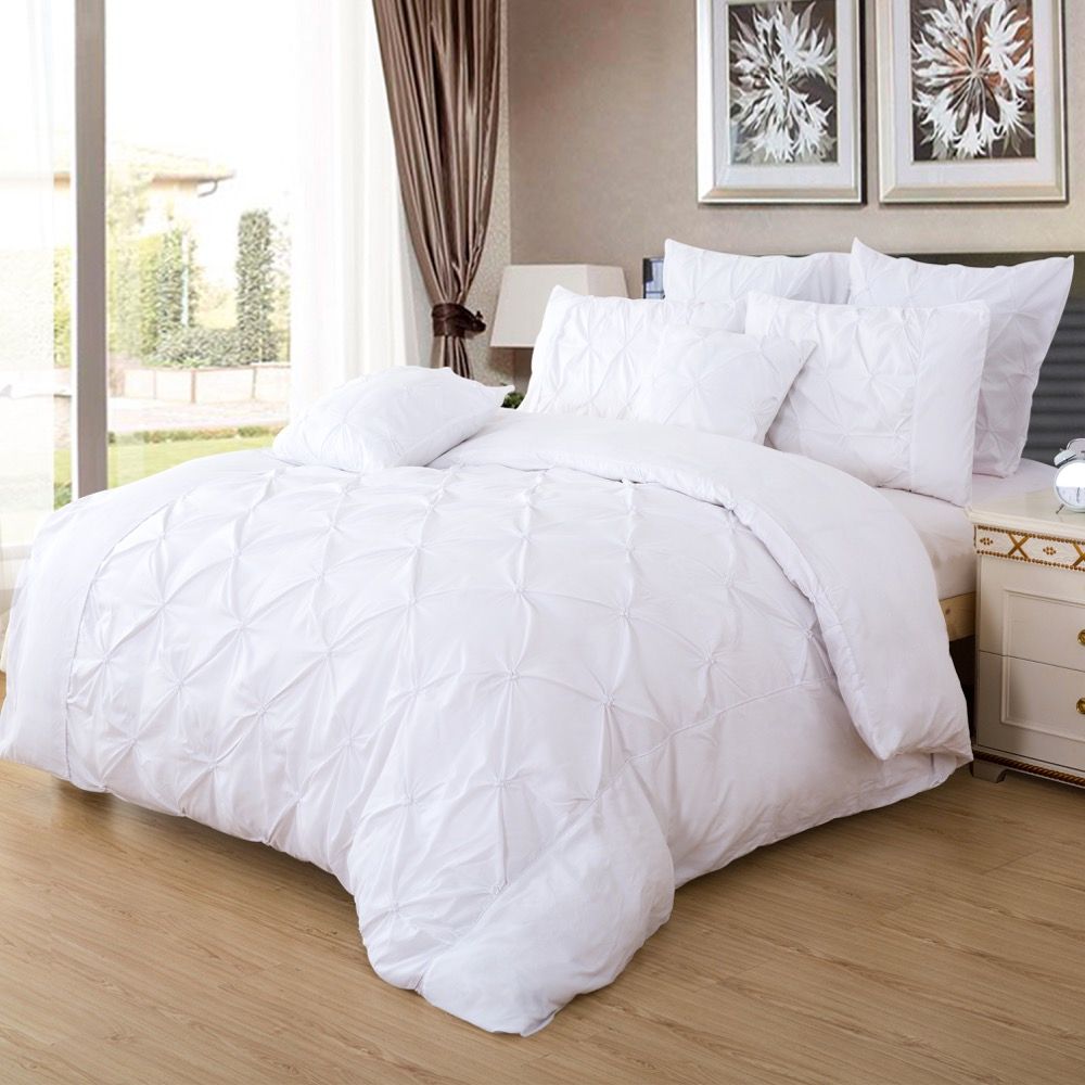 Diamond Pintuck | Super King Size | White | Duvet Quilt Cover Set