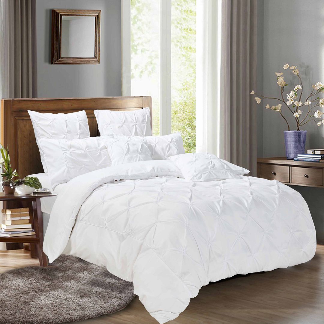 Diamond Pintuck | Super King Size | White | Duvet Quilt Cover Set