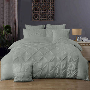 Diamond Pintuck | Super King Size | Grey | Duvet Quilt Cover Set