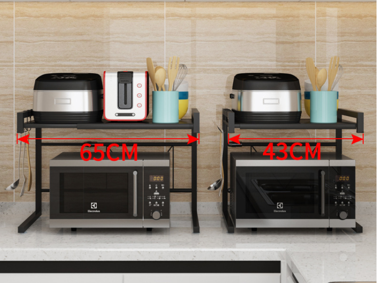 Adjustable Microwave Oven Storage Shelf | Black | Space-Saving Design