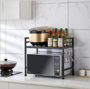 Adjustable Width & Height Microwave Shelf | Black