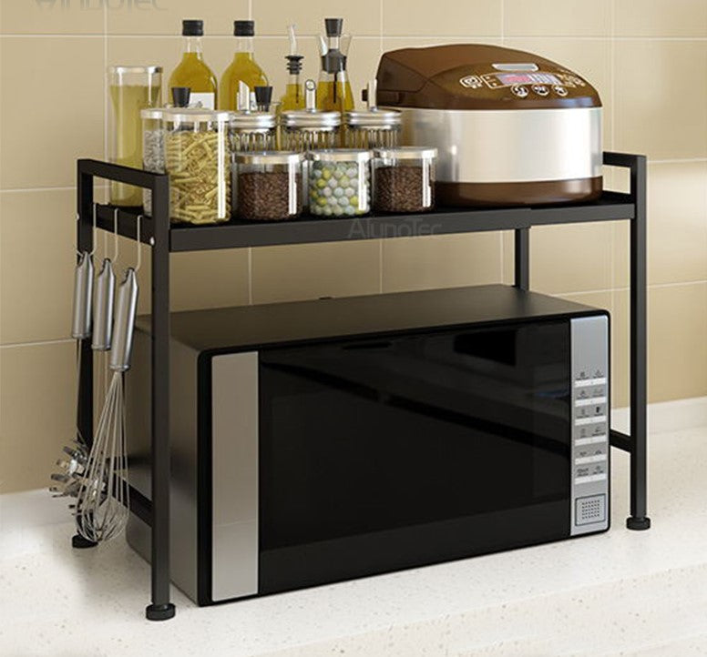 Adjustable Width & Height Microwave Shelf | Black