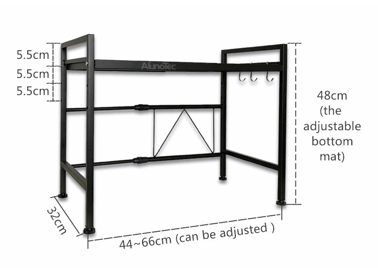 Adjustable Width & Height Microwave Shelf | Black