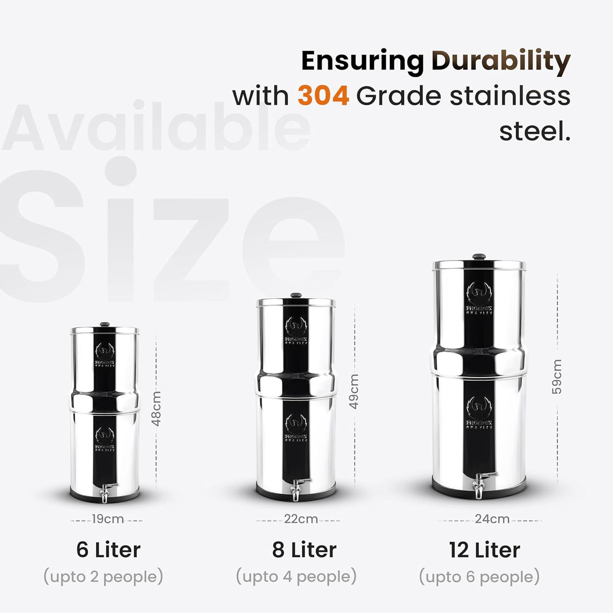 Phoenix Stainless Steel 6L with Fluoride & Smart Carbon Filter | No Stand