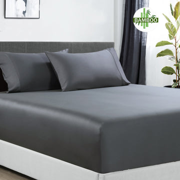 400 Thread Count Bamboo Cotton | 1 Fitted Sheet & 2 Pillowcases | Mega King | Charcoal