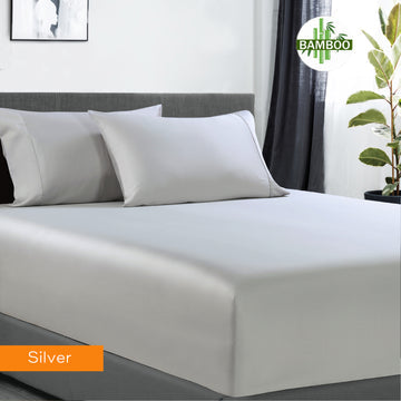 400 Thread Count Bamboo Cotton | 1 Fitted Sheet & 2 Pillowcases | Mega Queen | Silver
